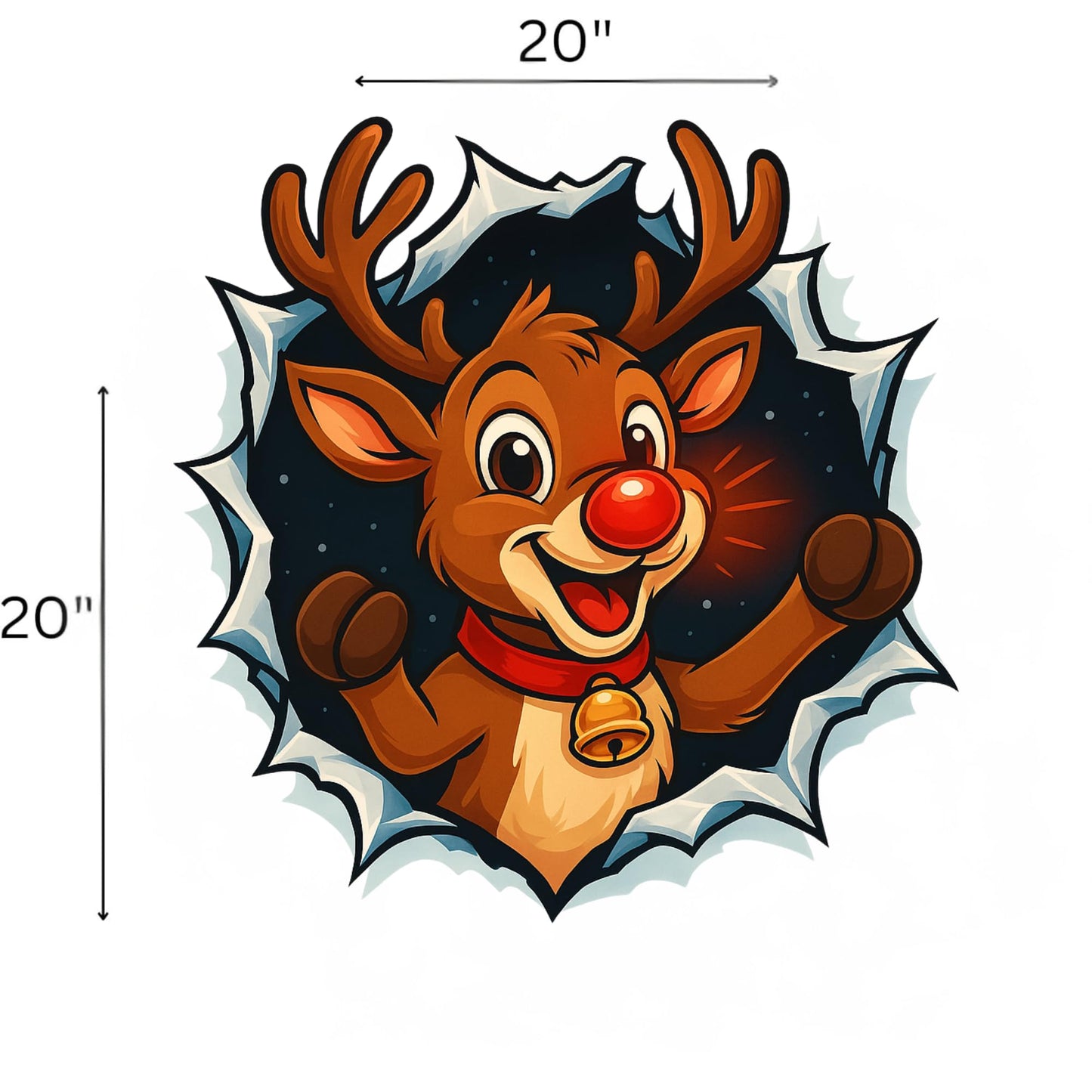 Holiday Spirit 20 x 20 Inch Rudolph Wall Decal, Low Tack Vinyl, Christmas Home Decoration for Kids Room, Living Room, Seasonal Decor