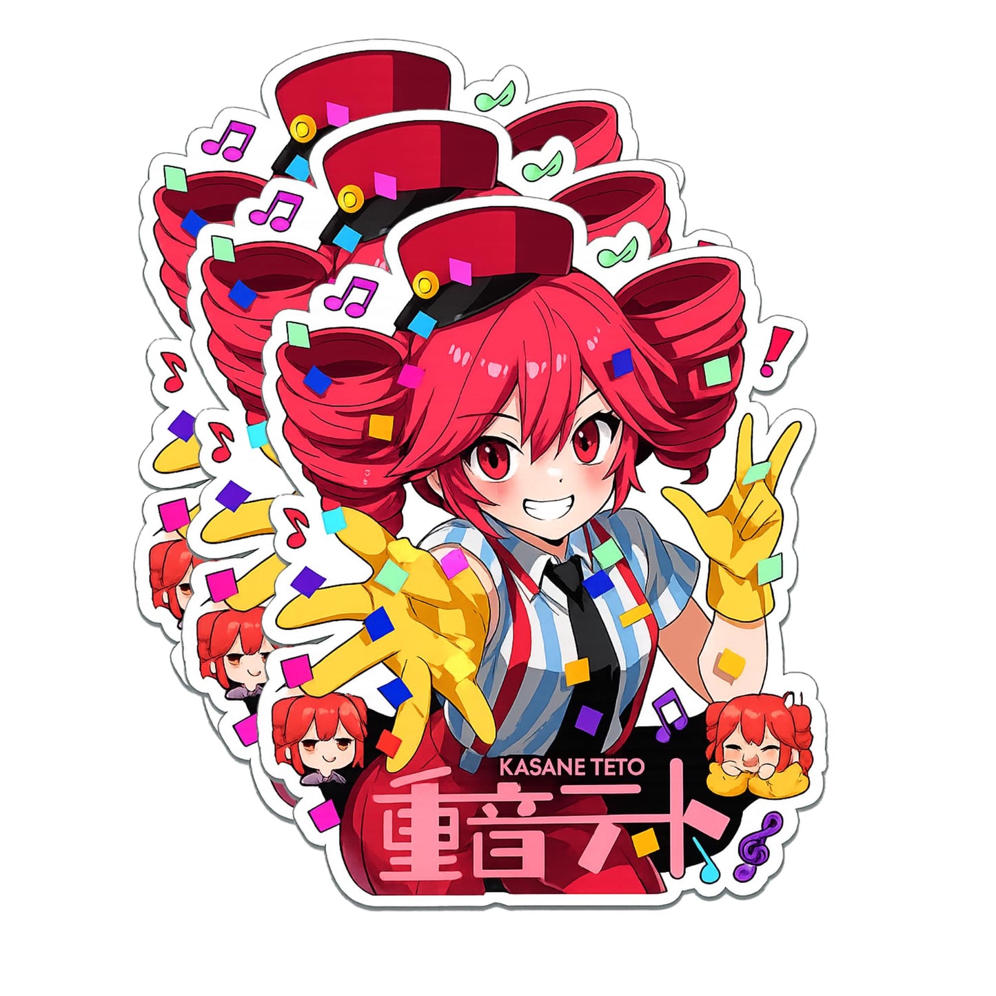 Kasane Teto Stickers 3 Inch 3 Pack Die Cut Vinyl Anime Sticker Set Cute Vocaloid Style Decals for Laptop Water Bottle Phone Car