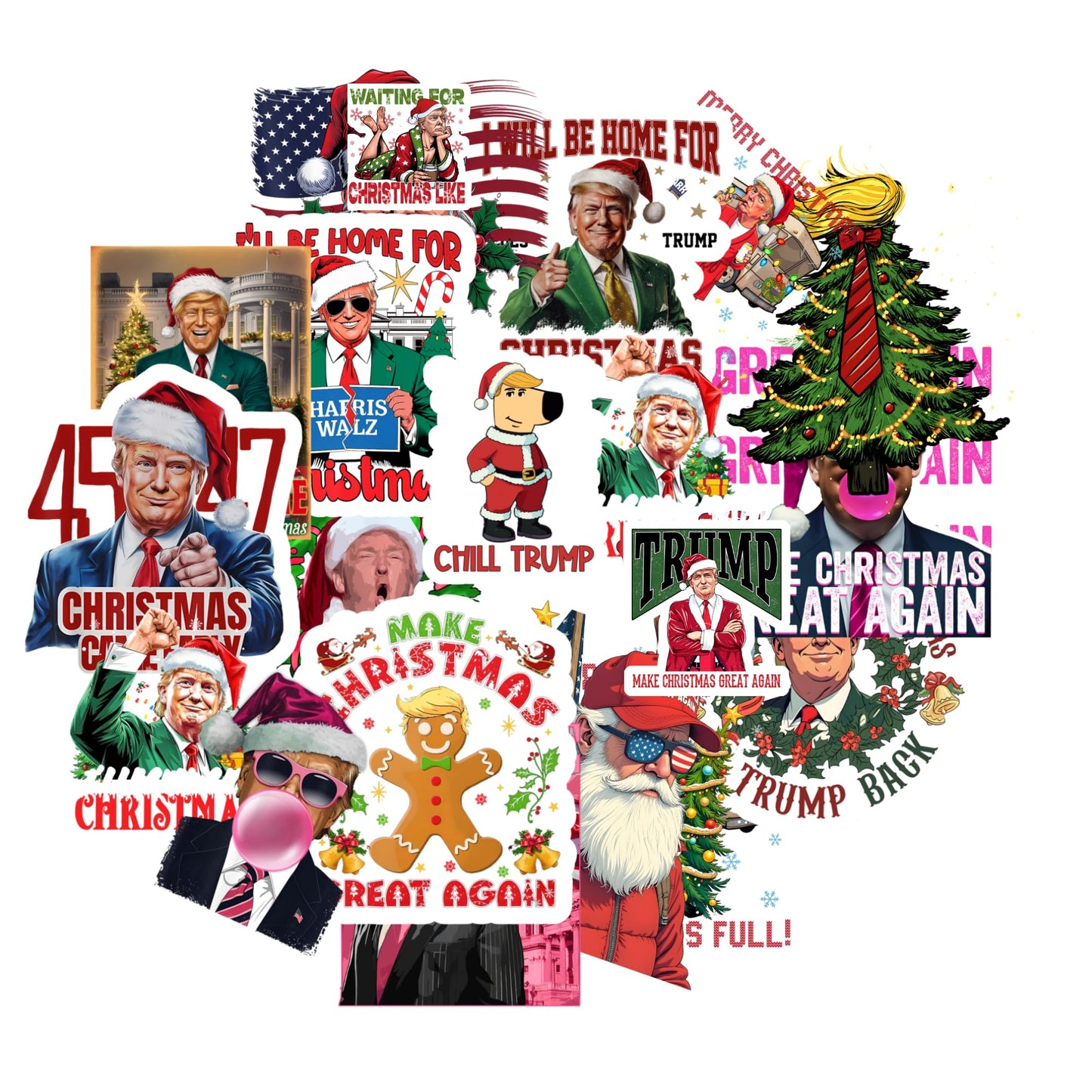 Make Christmas Great Again Sticker Collection, 100-Piece Trump Holiday Decorative Stickers, 2 Inch Size, Perfect for Cards and Gift Wrapping