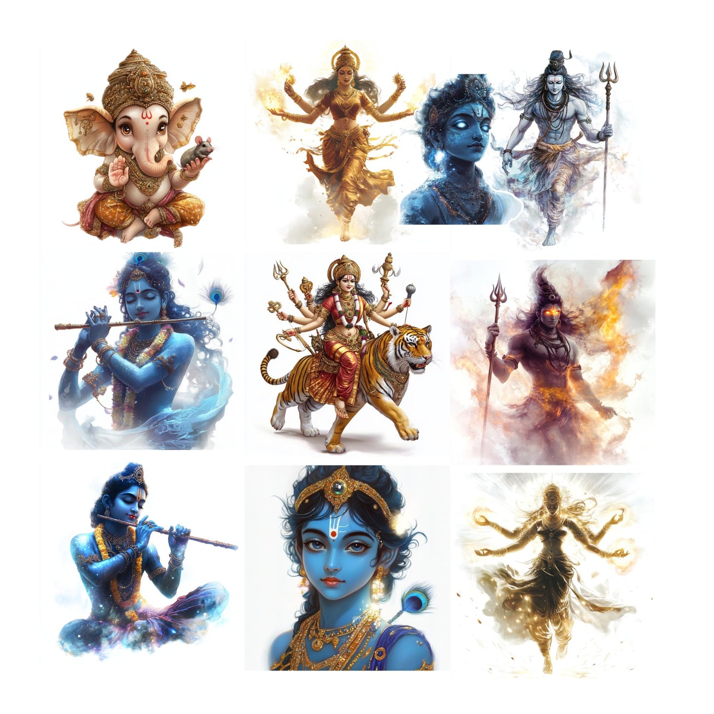 Hindu Deity Vinyl Stickers – 10 Pack – Krishna, Shiva, Ganesha, Durga – Glossy Vinyl – 2in / 3in / 5in