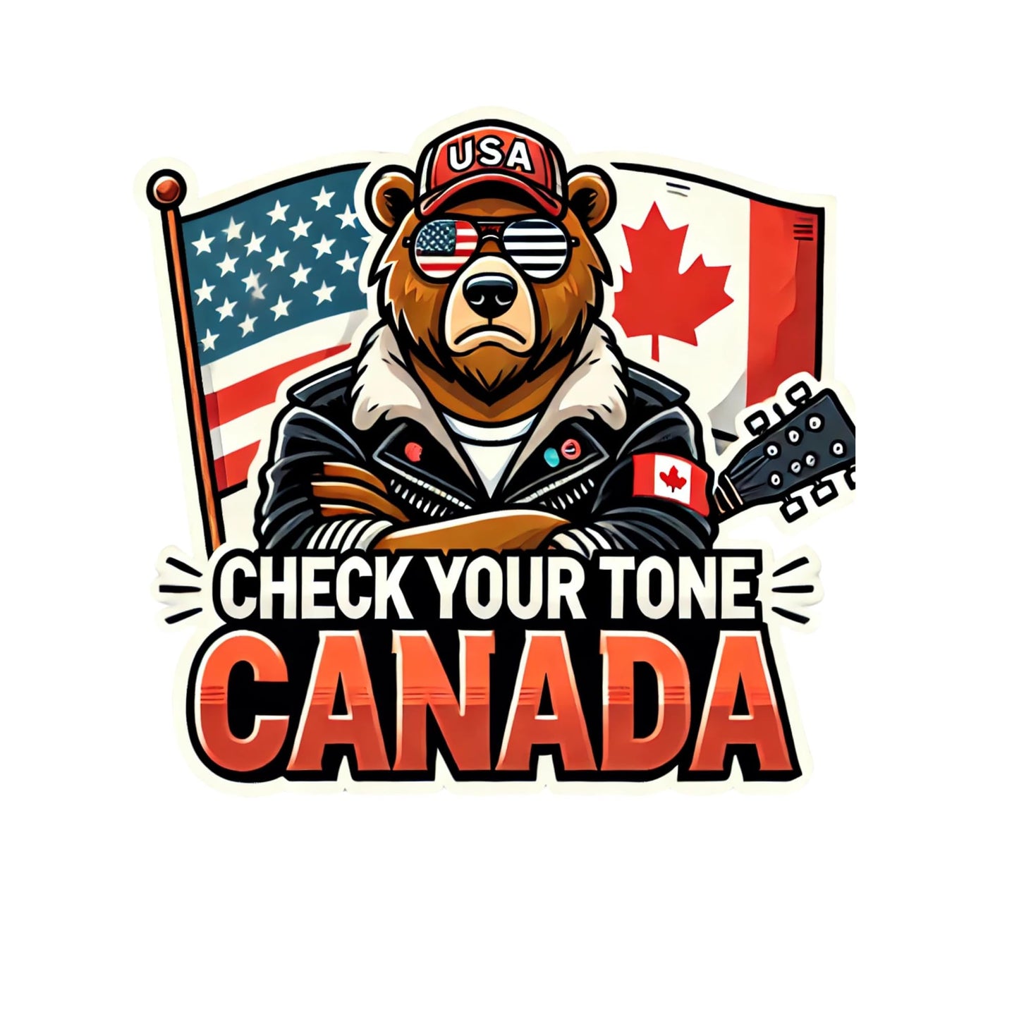 Check Your Tone Canada Vinyl Sticker, Patriotic Bear Design, USA-Canada Flags by RockPaperStikrz