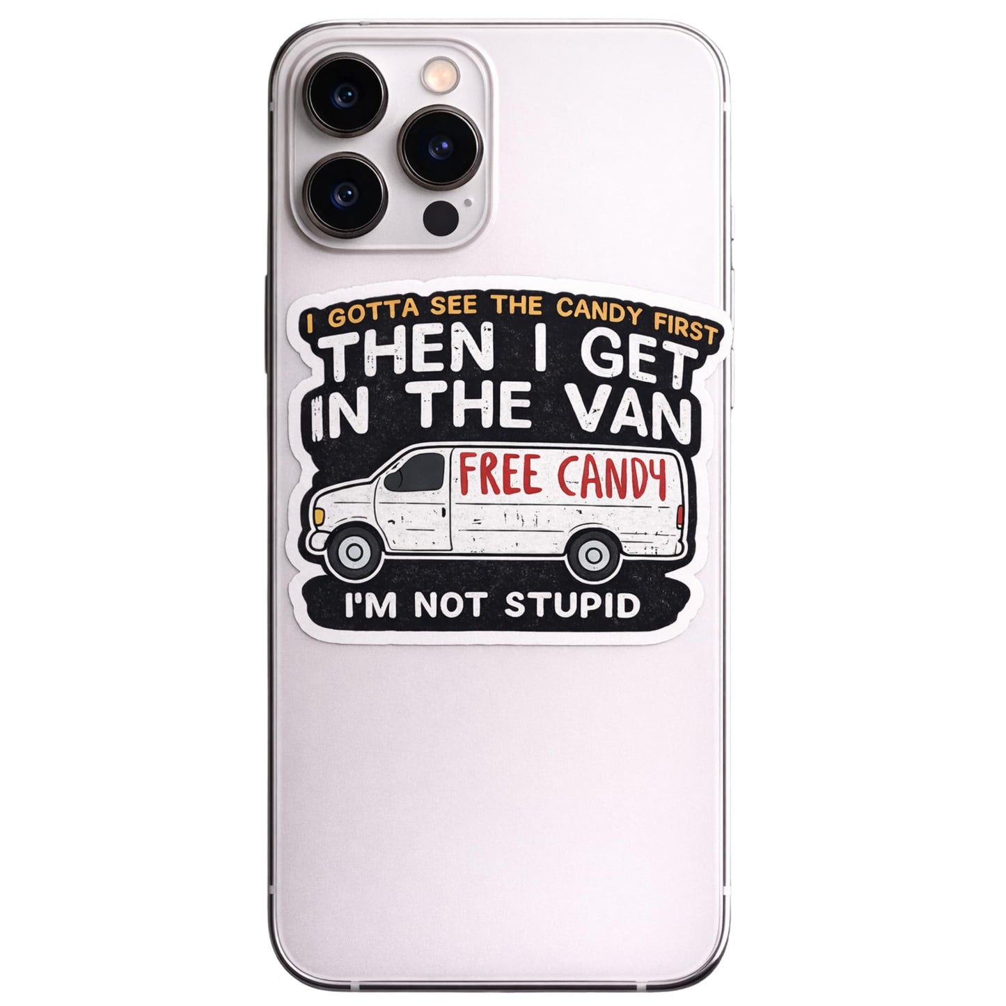 Funny Free Candy Van Sticker 3 Inch, 3 Pack, Dark Humor Vinyl Decals, Adult Sarcastic Meme Stickers for Laptop Car Phone Water Bottle
