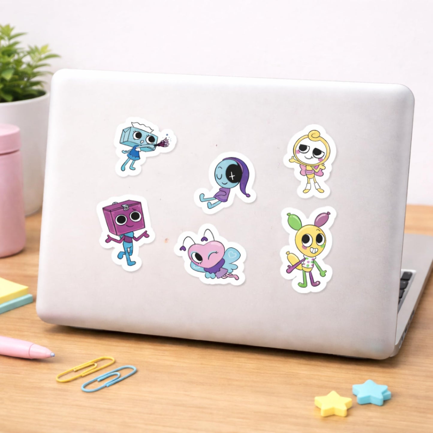 Cute Cartoon Character Stickers 3 Inch Vinyl Die Cut 6 Pack Waterproof Stickers for Laptop Water Bottle Phone Case