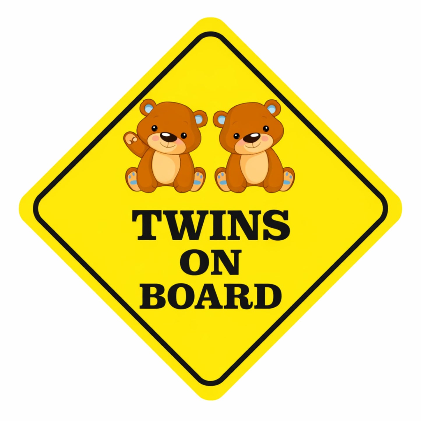 Twins on Board Car Stickers 2 Pack | 7 Inch Tall Yellow Safety Sign | UV Resistant Waterproof Vinyl | Cute Bear Twins Baby Car Window Decals