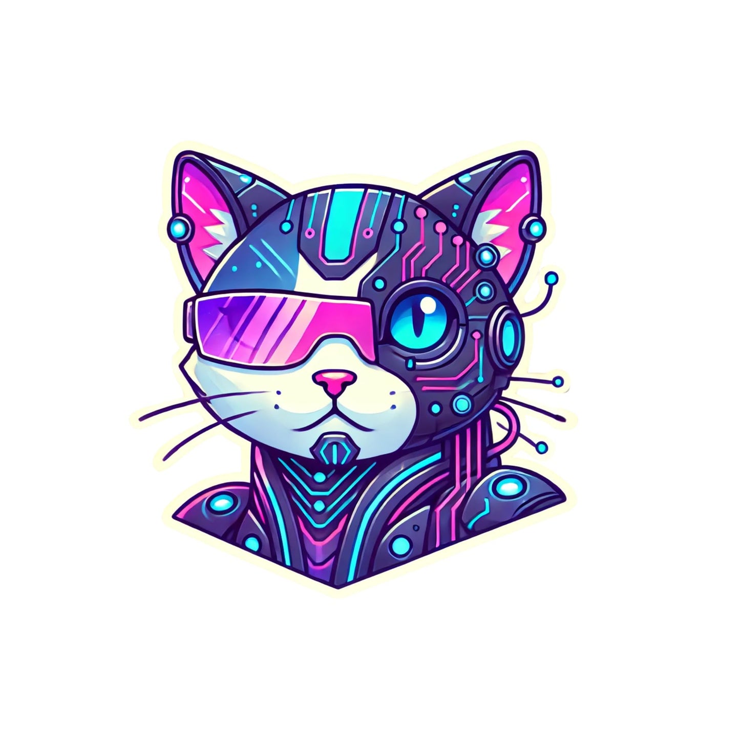 Neon Tech Cat – Futuristic Sci-Fi Cat Vinyl Sticker by RockPaperStikrz