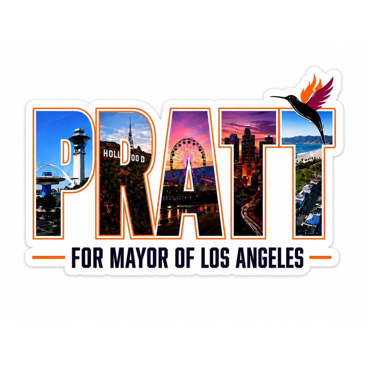 RockPaperStikrz Pratt for Mayor of Los Angeles Sticker, 5 Inch Die Cut Vinyl Decal, Multicolor Glossy Finish, for Laptops, Cars, Water Bottles