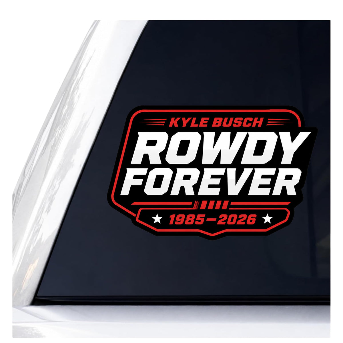 Kyle Busch Rowdy Forever Sticker, 5 Inch Vinyl Racing Decal, Red and Black Memorial Fan Sticker for Cars, Trucks, Laptops, Tumblers and Toolboxes