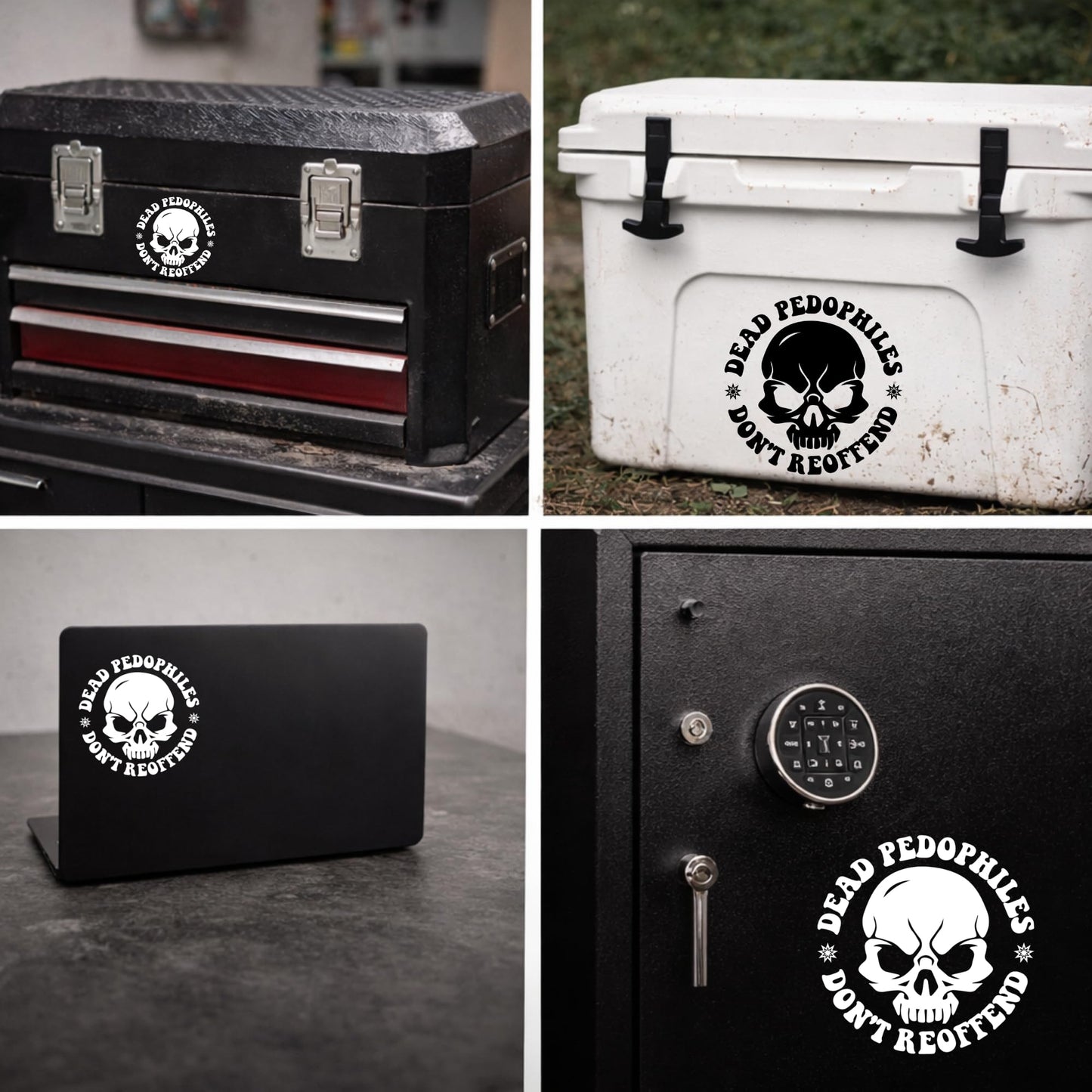 Dead Pedophiles Don't Reoffend Skull Vinyl Decal, Waterproof, for Trucks, Bumpers, Laptops, Toolboxes, Multiple Sizes