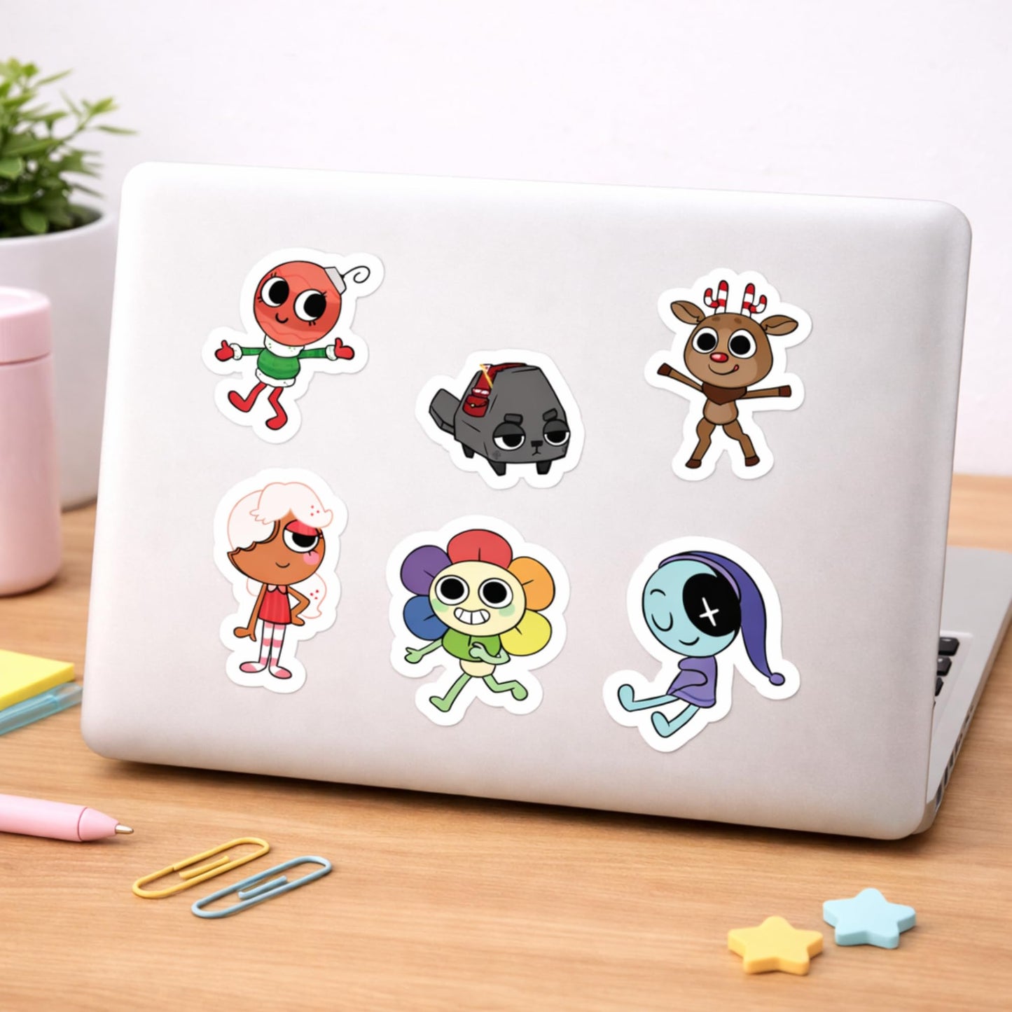 Cute Cartoon Stickers 3 Inch Vinyl Die Cut 6 Pack Waterproof Stickers for Laptop Water Bottle Phone Case