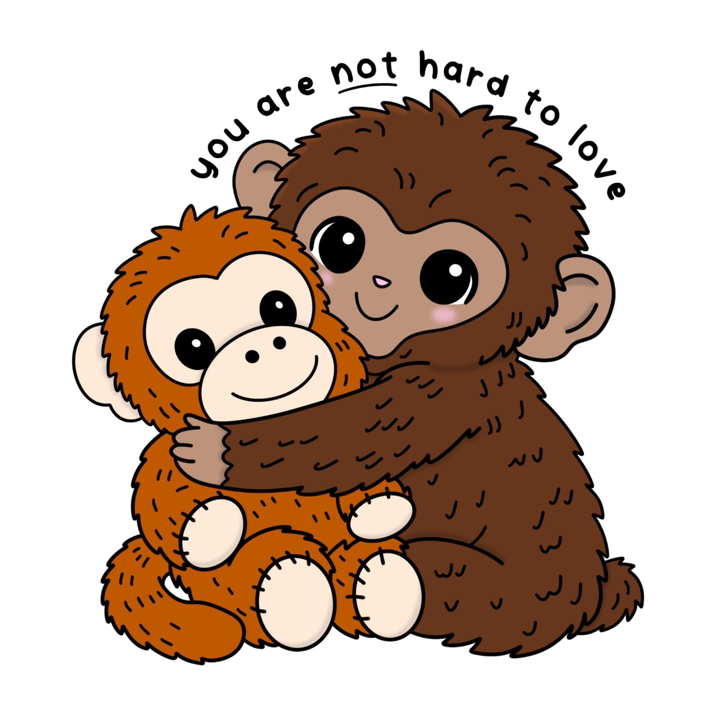 Punch The Monkey Die-Cut Sticker 3 Pack, You are Not Hard to Love Cute Monkey Hug Design, Waterproof Vinyl Decal, 3 Inch for Laptop Water Bottle Phone Car