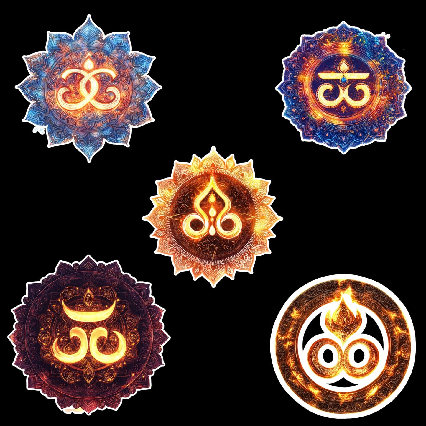 Mandala Symbol Sticker Set – 5 Pack – 3 Inch Glossy Vinyl – Sacred Geometry Spiritual Decals for Yoga Journals Laptops and Meditation Spaces
