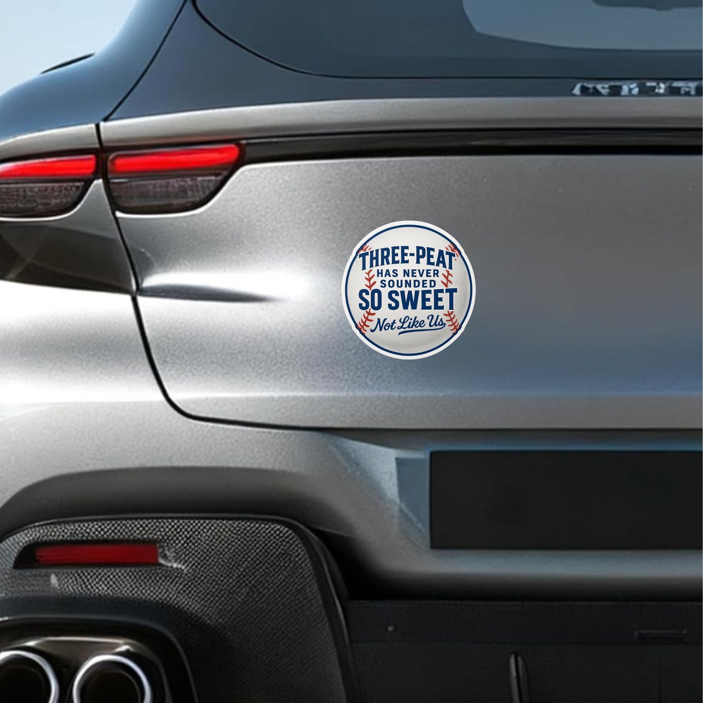 Three-Peat Has Never Sounded So Sweet Vinyl Baseball Sticker – 5-Inch Round Premium Decal, “Not Like Us” Dodgers-Inspired Design for Laptops, Car Bumper Sticker or Coolers - Fade Resistant