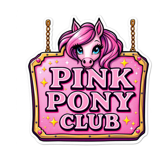 Golden Frame Pink Pony Club Sticker – Glitter Glam Horse Sign