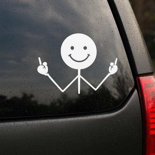 Funny Middle Finger Stick Figure Decal, White Vinyl Car Window Sticker