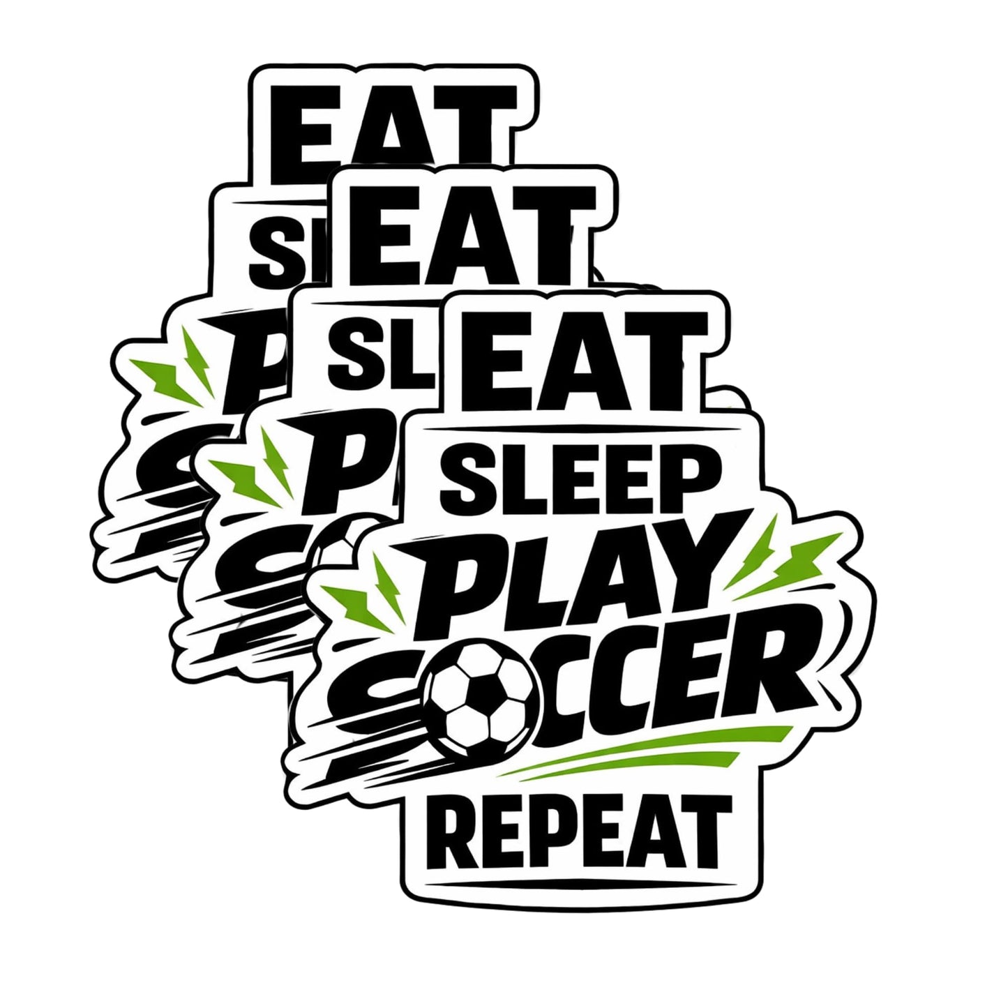 Eat Sleep Play Soccer Repeat Sticker 3 Pack, 3 Inch Soccer Decals, Water Bottle Laptop Car Sticker Set, Soccer Player Gift