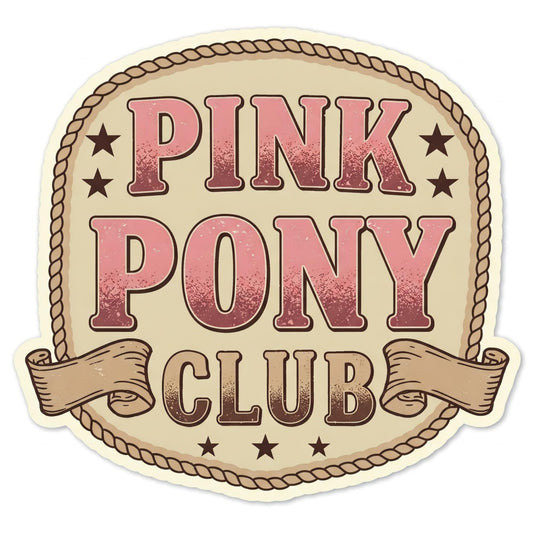 Pink Pony Club Western Badge Vinyl Sticker, 3 inch, Vintage Cowgirl Design