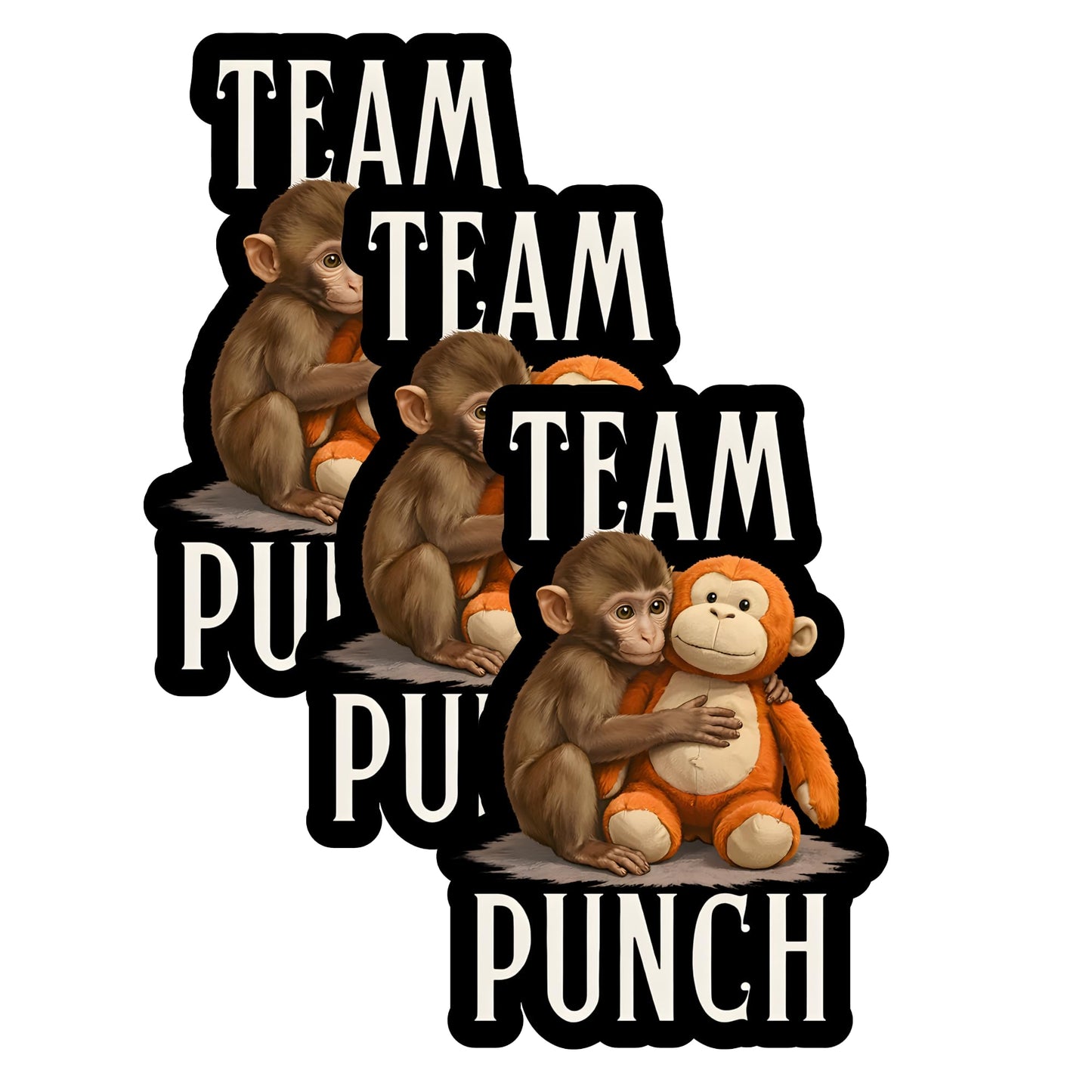 Team Punch Funny Viral Meme Monkey Waterproof Vinyl Sticker, Laptop Water Bottle Tumbler Decal, 3 Inch or 5 Inch, Single or 3 Pack