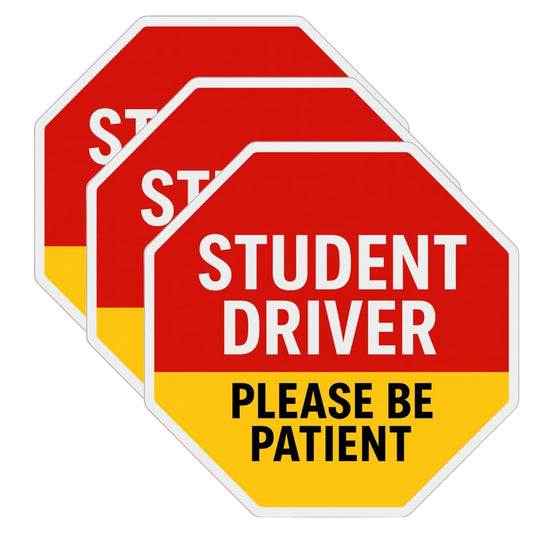 Student Driver Bumper Sticker 3-Pack – 7-Inch High-Visibility Vinyl Decals | “Student Driver – Please Be Patient” | UV Resistant, Easy Peel & Stick | Safety Caution for Cars & SUVs