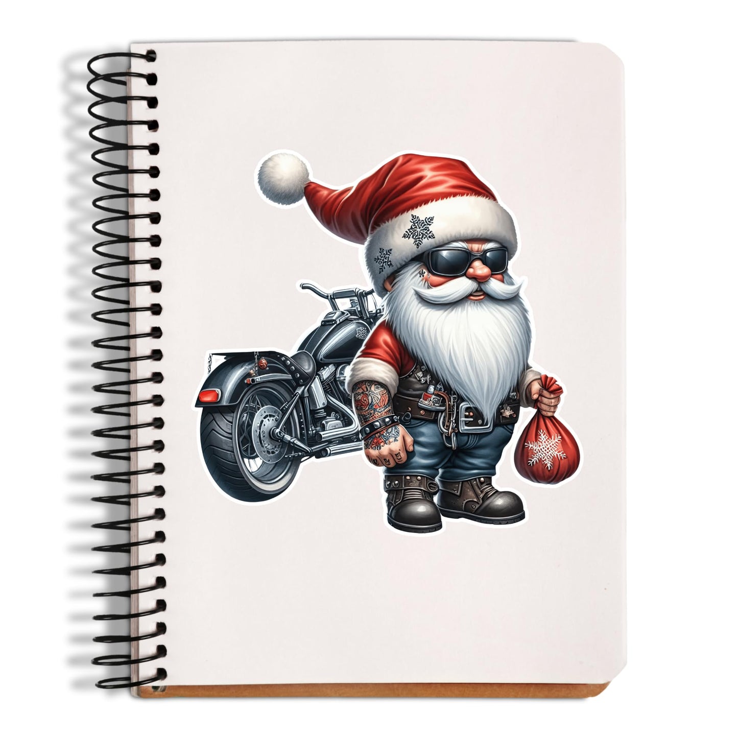 Biker Santa Gnome Christmas Sticker, 5 Inch Premium Vinyl Decal, Motorcycle Holiday Design for Laptops, Toolboxes, Windows, Tumblers