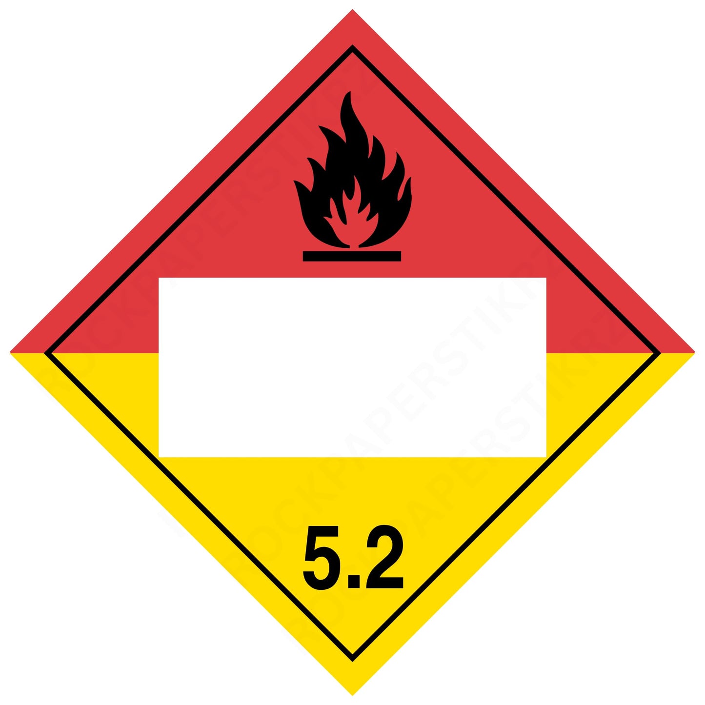 Organic Peroxide Class 5.2 Placard (Blank Panel) – 10.75” Hazard Warning Label – Red & Yellow Split Diamond Safety Sticker for Transport & Warehouse Use – Industrial Grade Cast Vinyl with UV Overlaminate