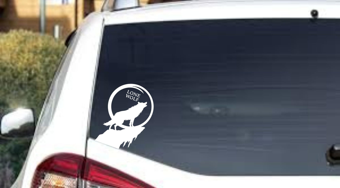 Lone Wolf Howling Vinyl Decal, Black and White, 8 x 5.5 inches, Car Window Or Bumper Decal Sticker