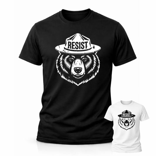 RockPaperStikrz Resist Bear Shirt | Smokey Style Resist Graphic Tee | Protest Bear T Shirt | Freedom Speech Political Graphic Shirt for Men or Women cuts Black