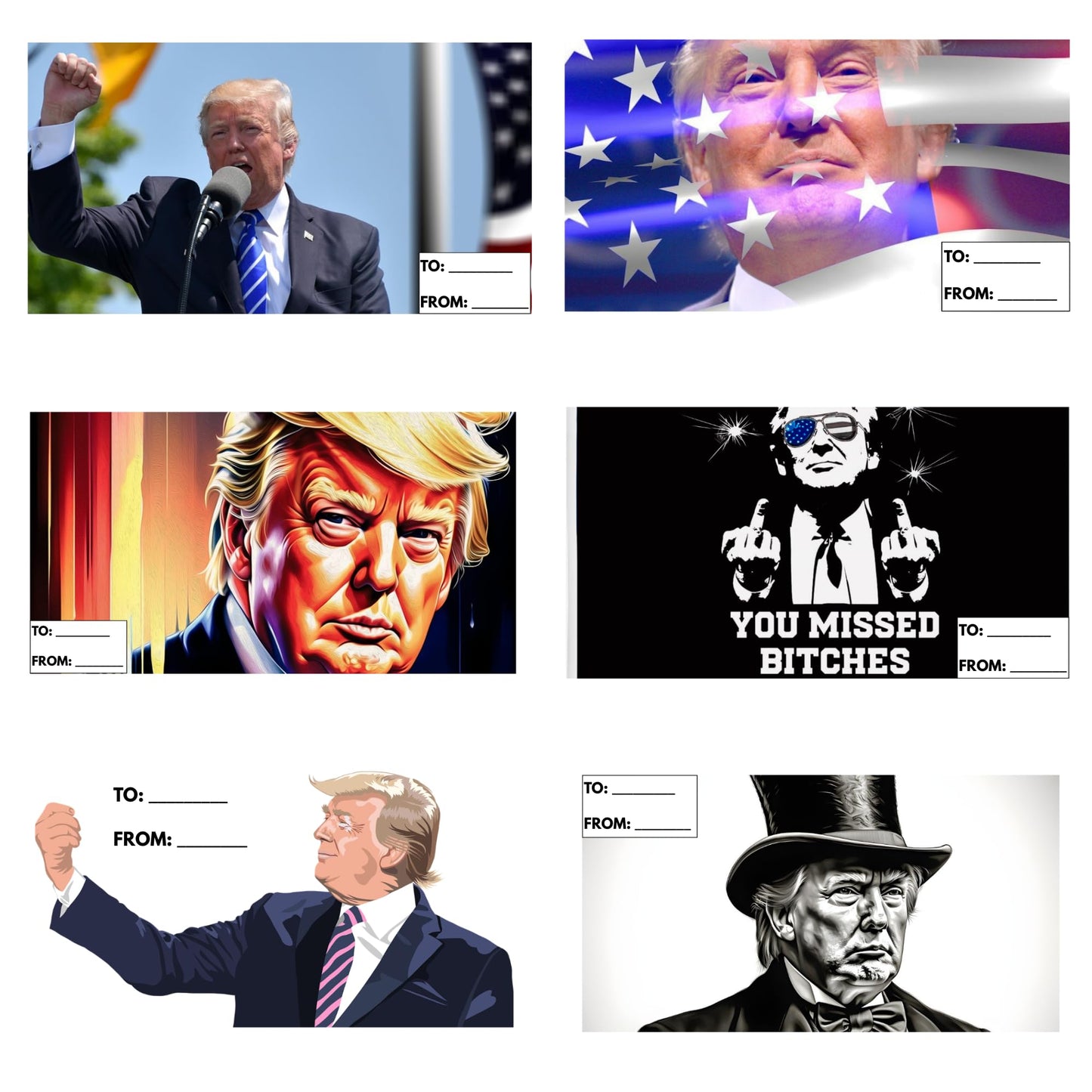 3 Sets of 6 (18 Tags) Trump Christmas Gift Tag Stickers – 3x2 Inch Writable Vinyl – to/from Holiday Stickers