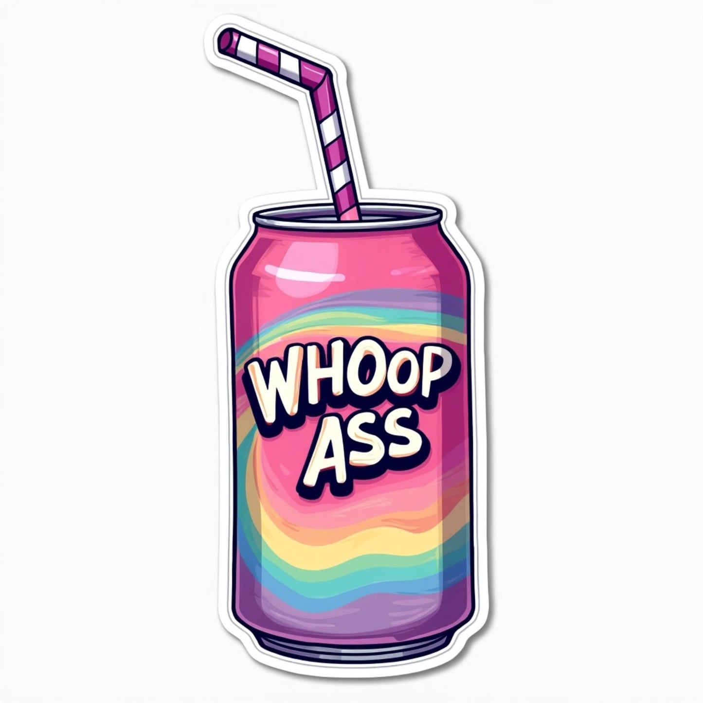 Whoop Ass Soda Can Sticker Set, Rainbow Design, Pack of 6, Vinyl Stickers (3 Inch)