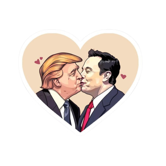 Elon & Trump Kissing Sticker - 4 Inch Vinyl Decal Sticker Perfect for Anti-Elon Tesla Drivers, Laptops, Tumblers, Cars & Windows!