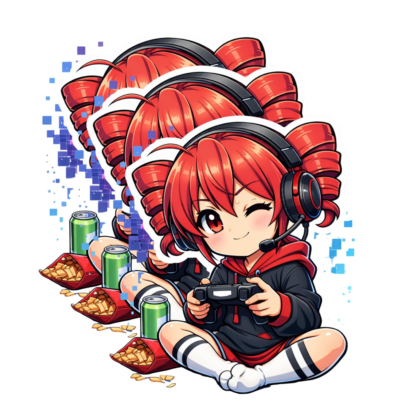Kasane Teto Gaming Sticker 3 Inch 3 Pack Cute Gamer Anime Chibi Decals