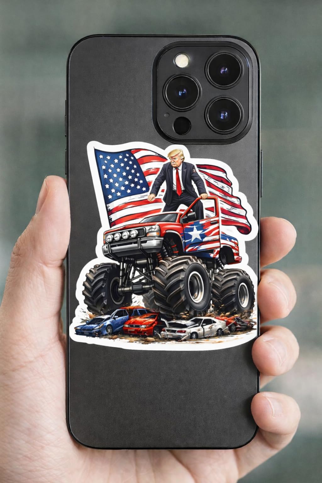 Patriotic Monster Truck Vinyl Stickers 3 Inch Waterproof Die Cut Decals 3 Pack American Flag Truck Art