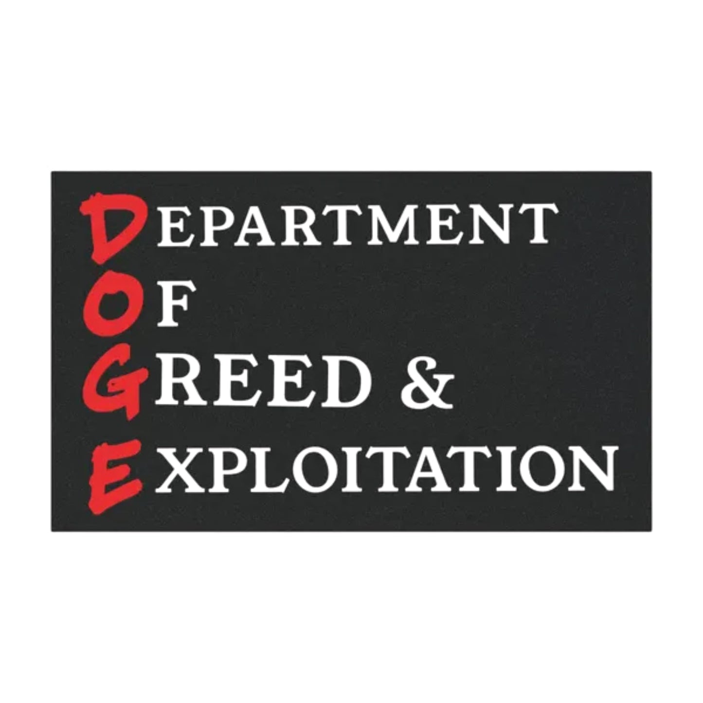 Doge Department Vinyl Sticker, Black and Red, 4 x 2 inches, Satirical Design