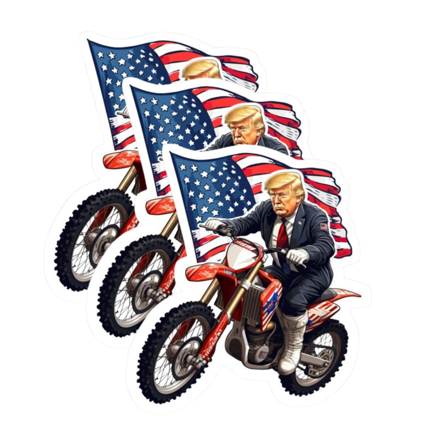 Trump - Patriotic American Flag Dirt Bike Sticker, UV-Resistant Vinyl Decals, 3-Pack, 3-Inch, for Cars, Laptops, Water Bottles