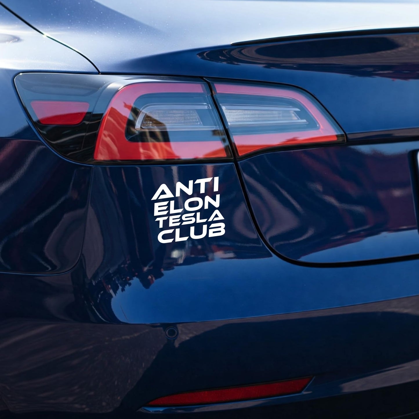 Anti Elon Tesla Club Vinyl Decal, White, 4.5 x 5.5 inches, Weatherproof