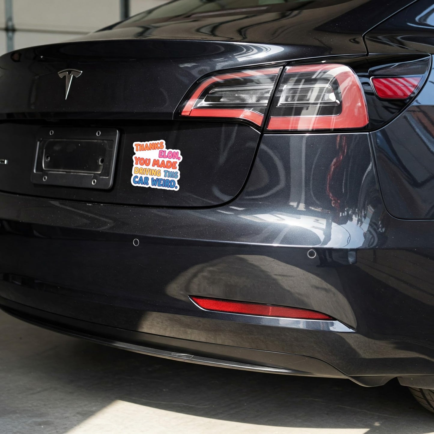 Funny Tesla Bumper Sticker | 'Thanks Elon, You Made Driving This Car Weird' | Perfect for Model 3/Y/S/X Drivers! Anti-Elon 5 x 3.5 Inch