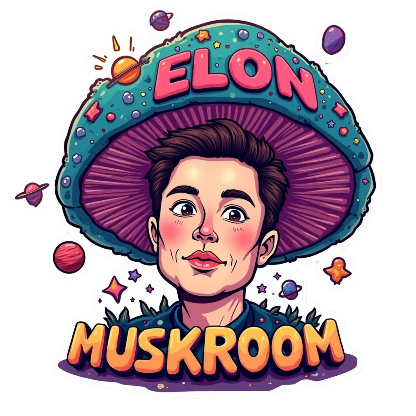 Elon Muskroom – Psychedelic Mushroom Elon Musk Sticker for Laptop, Water Bottle, Tumbler, Fridge, Car | Special Edition Meme Vinyl Sticker (3 Inch)