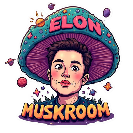 Elon Muskroom – Psychedelic Mushroom Elon Musk Sticker for Laptop, Water Bottle, Tumbler, Fridge, Car | Special Edition Meme Vinyl Sticker (3 Inch)
