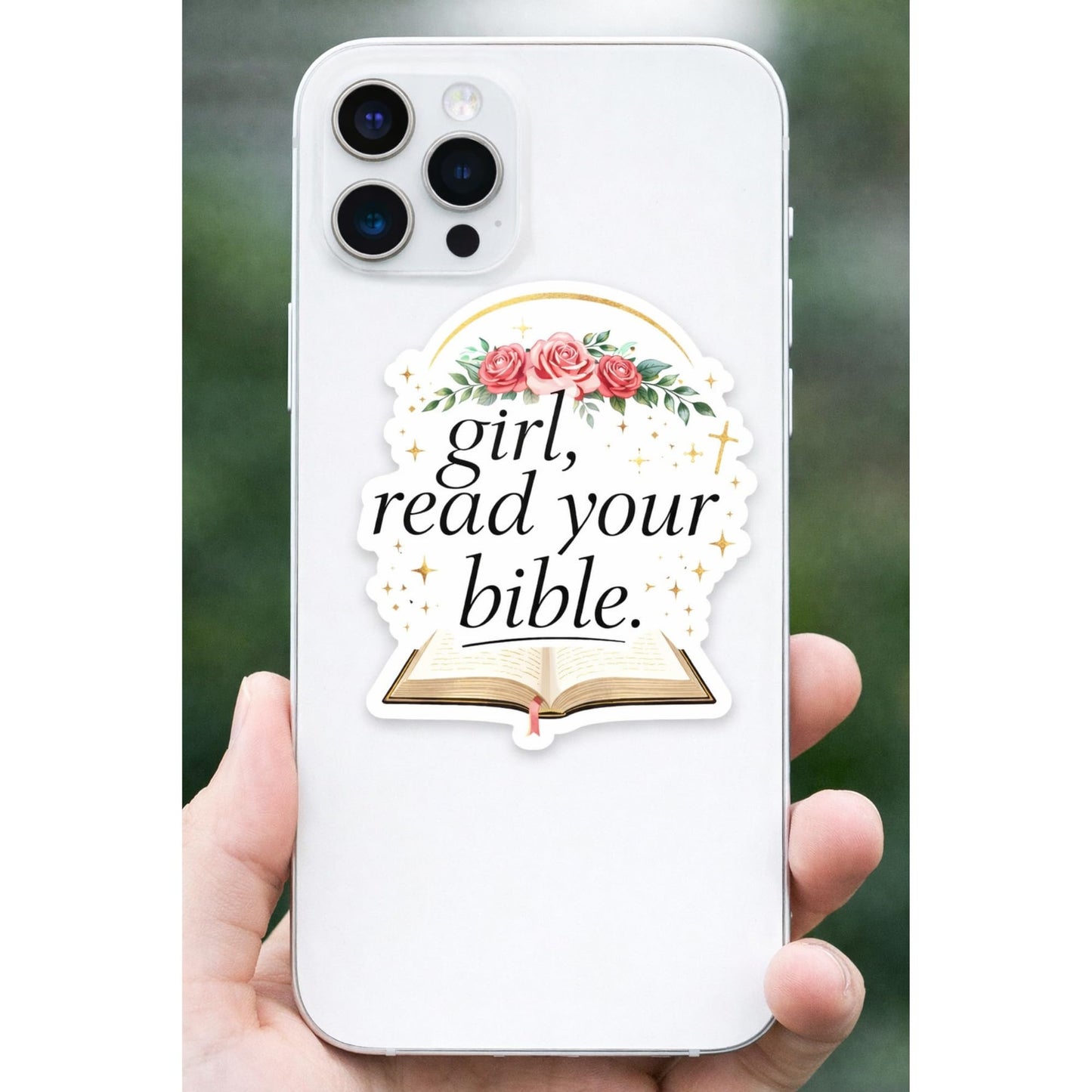 Girl Read Your Bible Stickers, 3 Pack, 3 Inch, Funny Religious Quote, Multicolor Vinyl, Water Resistant, Cartoon Style