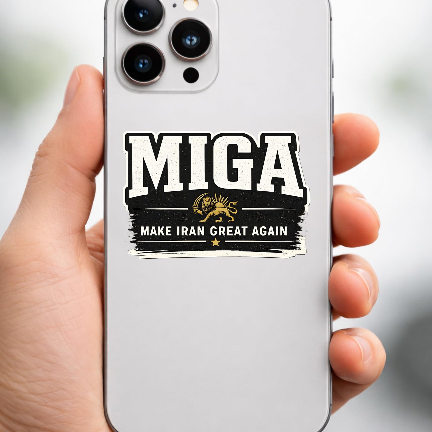 MIGA Make Iran Great Again Sticker 3 Pack, 3 Inch Waterproof Vinyl Decal with Lion Sun Design for Laptop, Water Bottle, Car, Phone