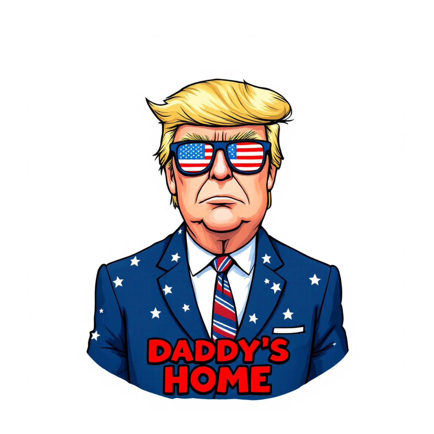 Daddy's Home Donald Trump Vinyl Sticker, Stars and Stripes Design, Blue Suit with Sunglasses