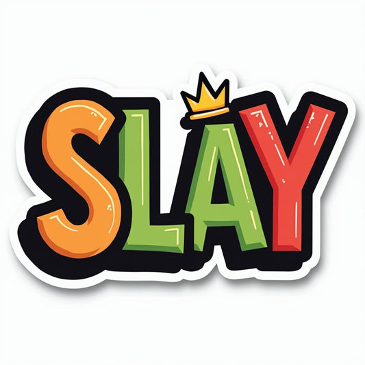 Slay Decorative Sticker, Colorful Letters with Crown Design, Vinyl Decal for Laptops and Water Bottles