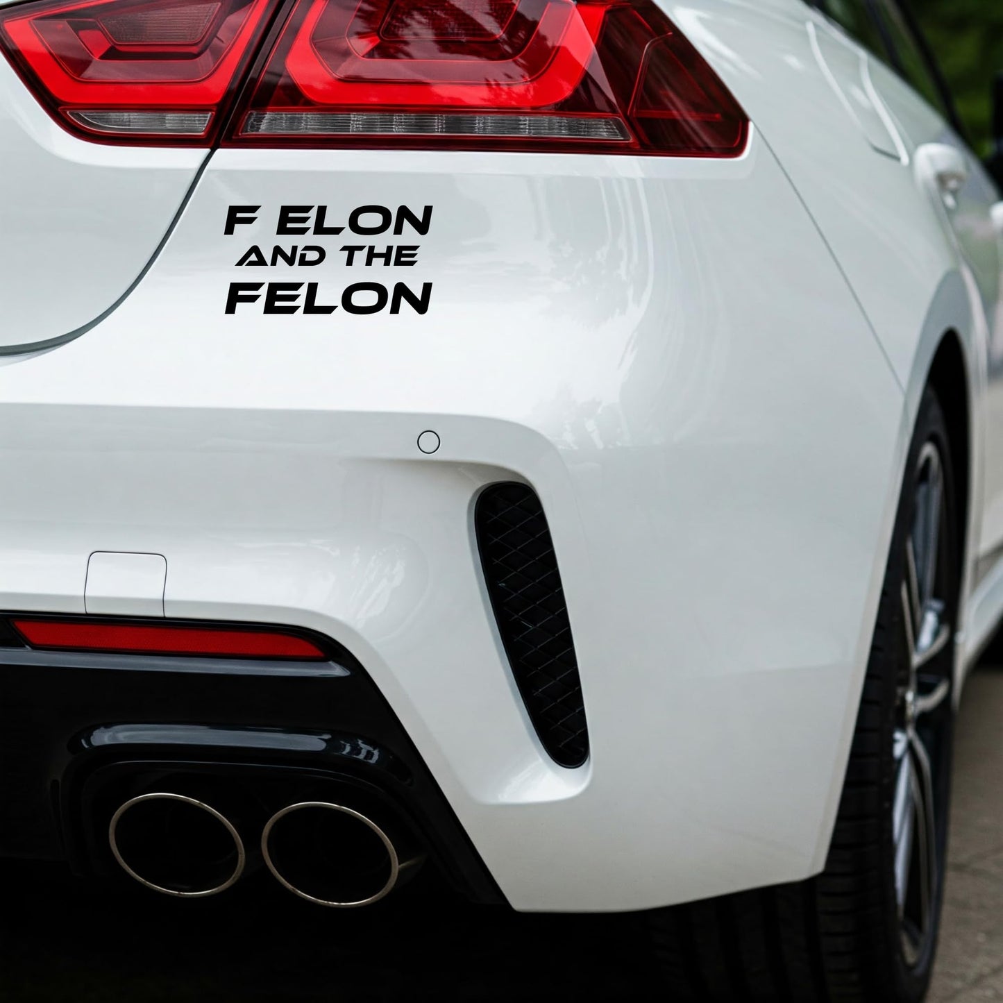 F Elon and The FELON Vinyl Decal | Matte Black Waterproof Car Sticker | Anti Elon Tesla Driver Bumper Decal | 7 x 3.65 Inch Weatherproof Vinyl Sticker