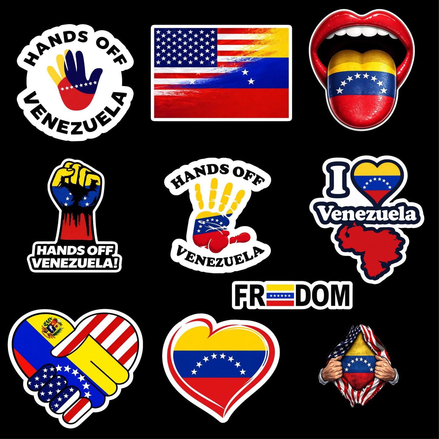 Venezuela Support Stickers 10 Pack, 3 Inch Vinyl Decals, Hands Off Venezuela Freedom Flag Political Stickers