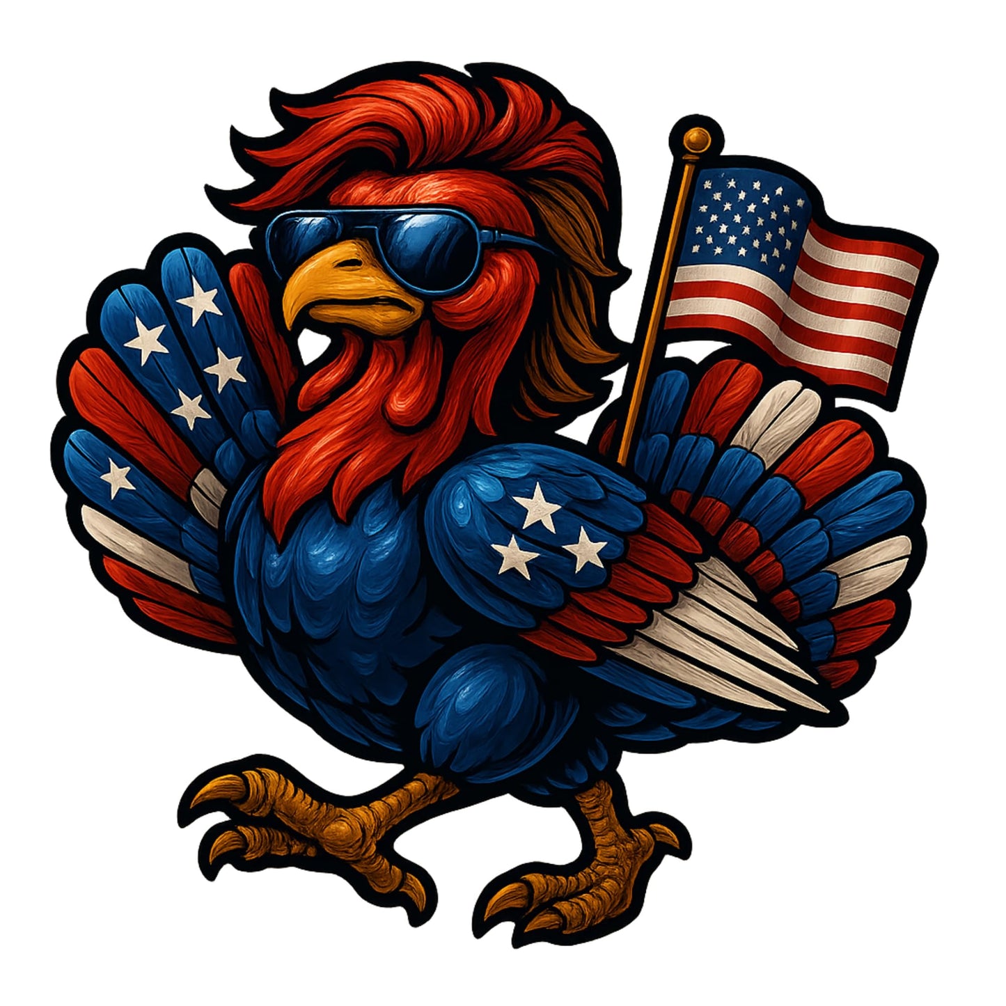 Patriotic Turkey Sticker 5 Inch – Funny American Freedom Bird Decal – Red White & Blue Vinyl Turkey with Sunglasses & Flag – USA Pride Sticker for Laptop, Truck, Tumbler, Cooler, or Water Bottle