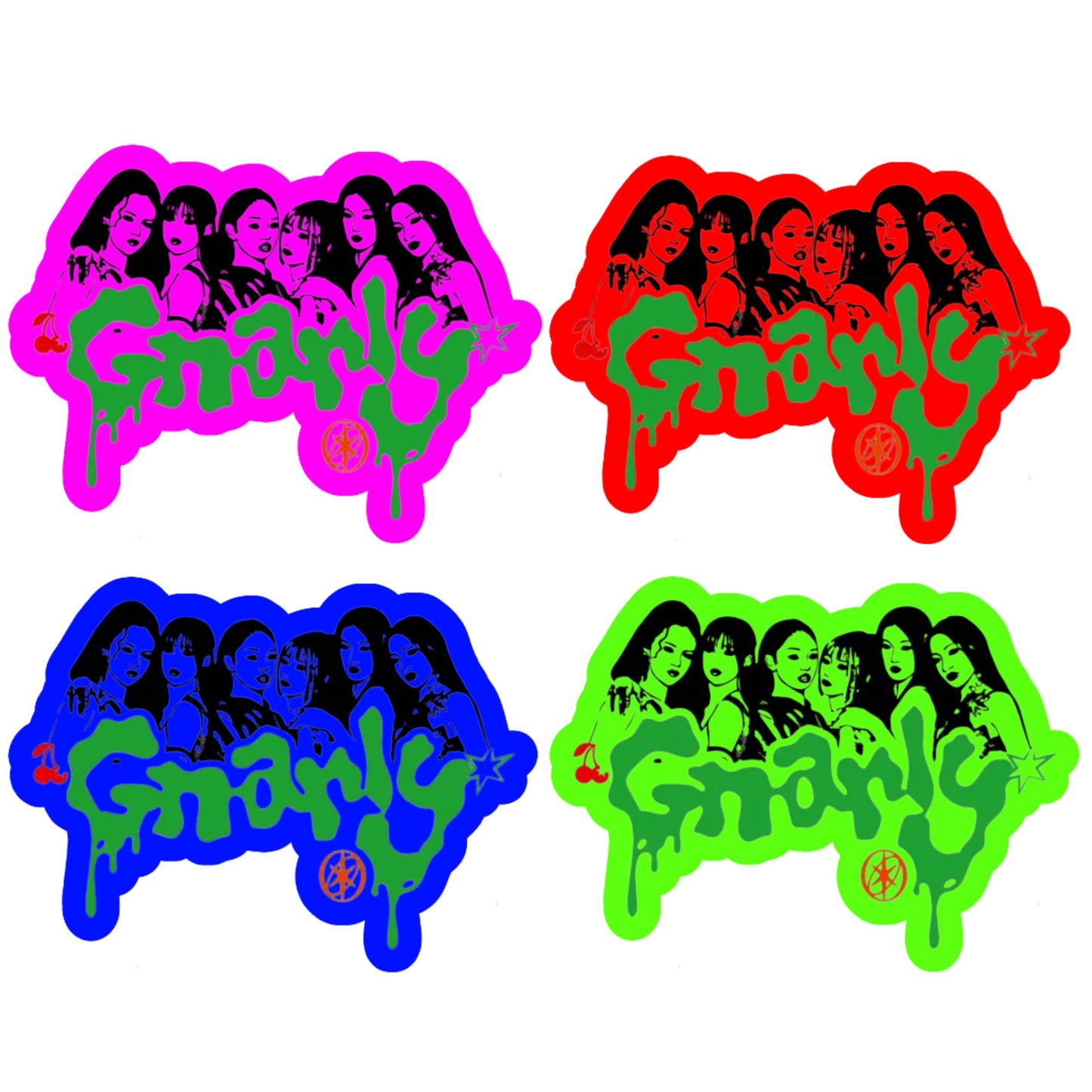 Gnarly Stickers 4 Pack, 3 Inch Vinyl Decals, Neon Colorway Drip Style, Waterproof for Laptop Car Skateboard