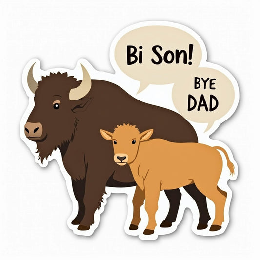 Bi Son Bison Sticker - Funny Pun Sticker - 3" x 3.3" - Vinyl Decal for Laptop, Water Bottle, etc.