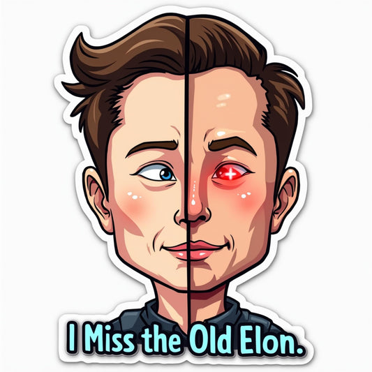 I Miss The Old Elon Sticker - Funny Split Personality Cartoon 4x3.25 Inch Vinyl Decal for Laptops, Windows, and More