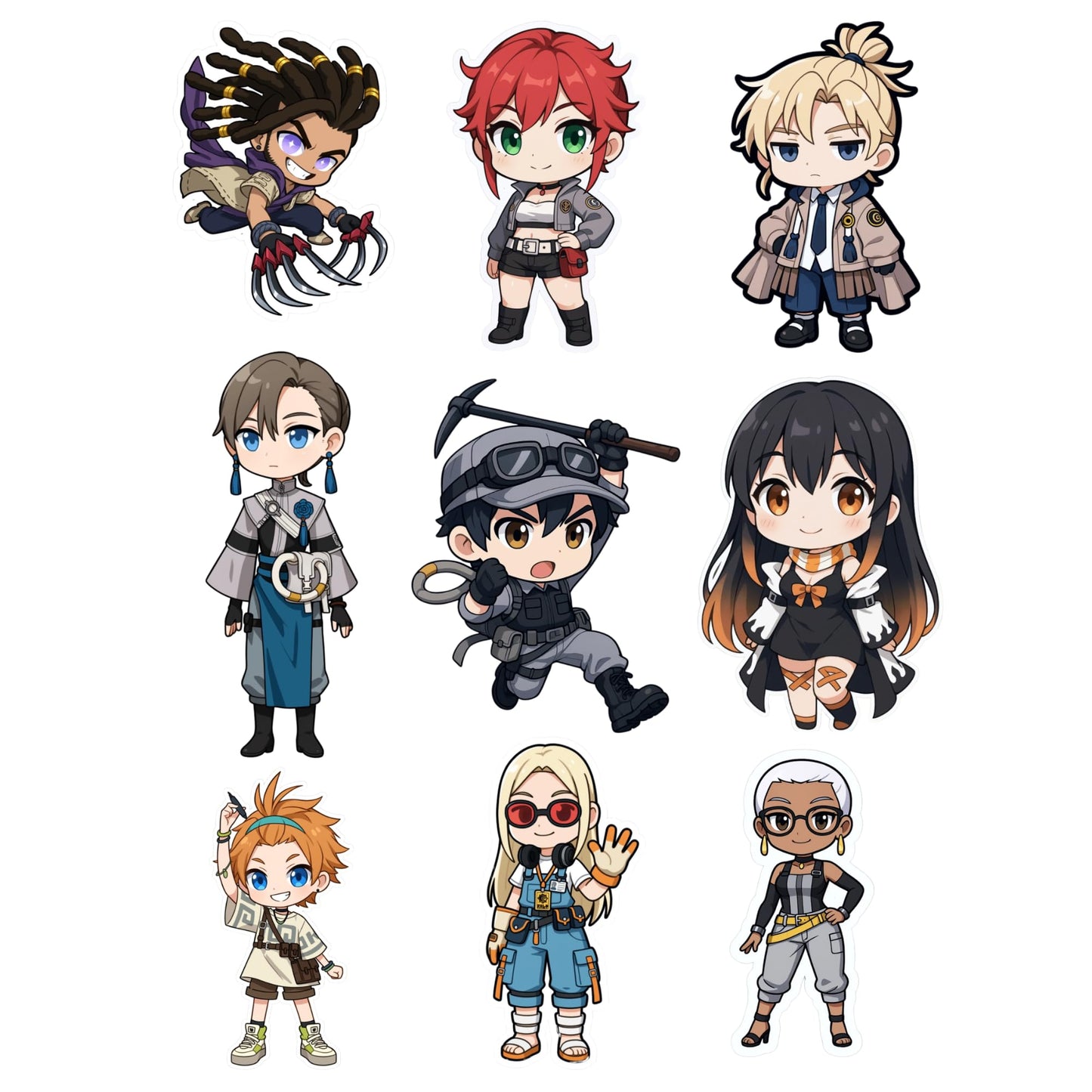 18 Pack Chibi Anime Style Character Stickers, Waterproof Vinyl Decals, 3 Inch, Laptop Phone Bottle Skateboard Decoration