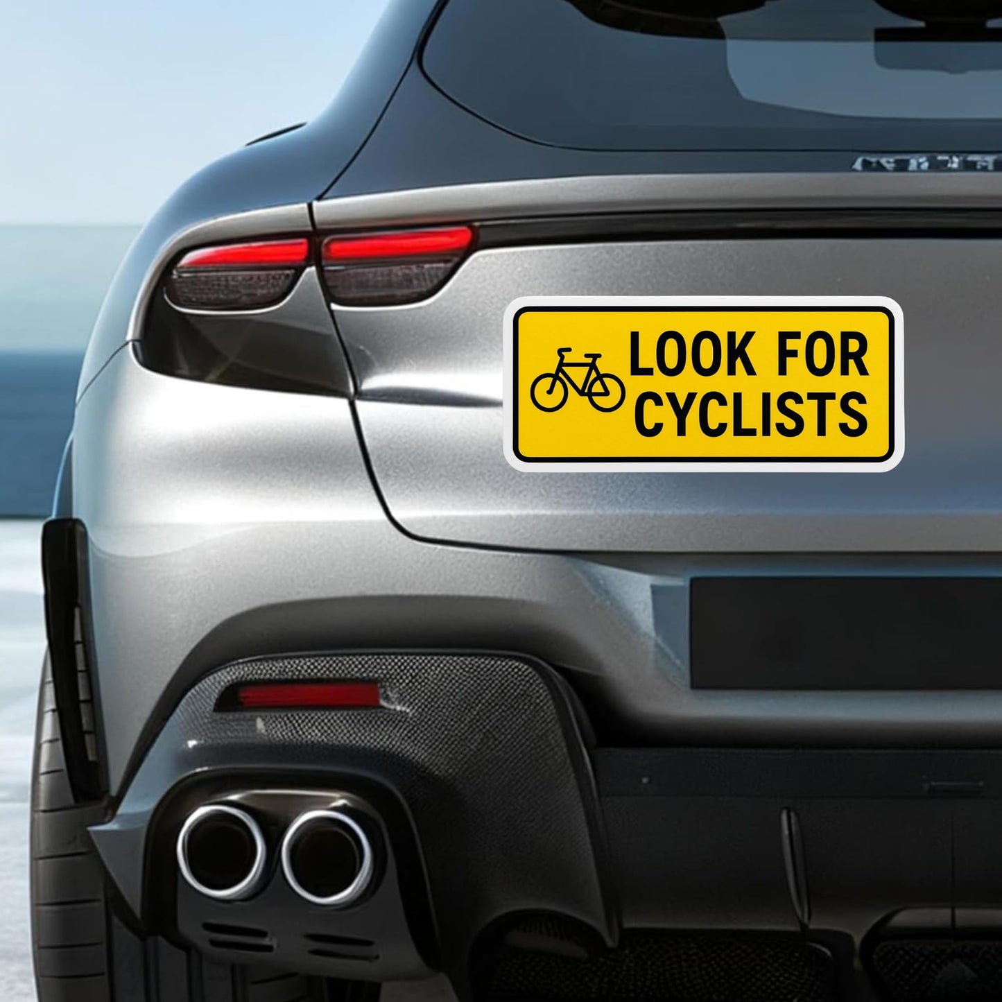 Look for Cyclists UV-Resistant Vinyl Bumper Sticker – 6.5 × 2.5 in Yellow Road Safety Awareness Decal for Cars, Trucks & SUVs | Durable Weatherproof Bicycle Warning Sticker