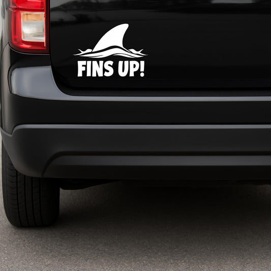 Fins Up! Waterproof Decal - 5.5" Tall - Bold Shark Fin Car Sticker
